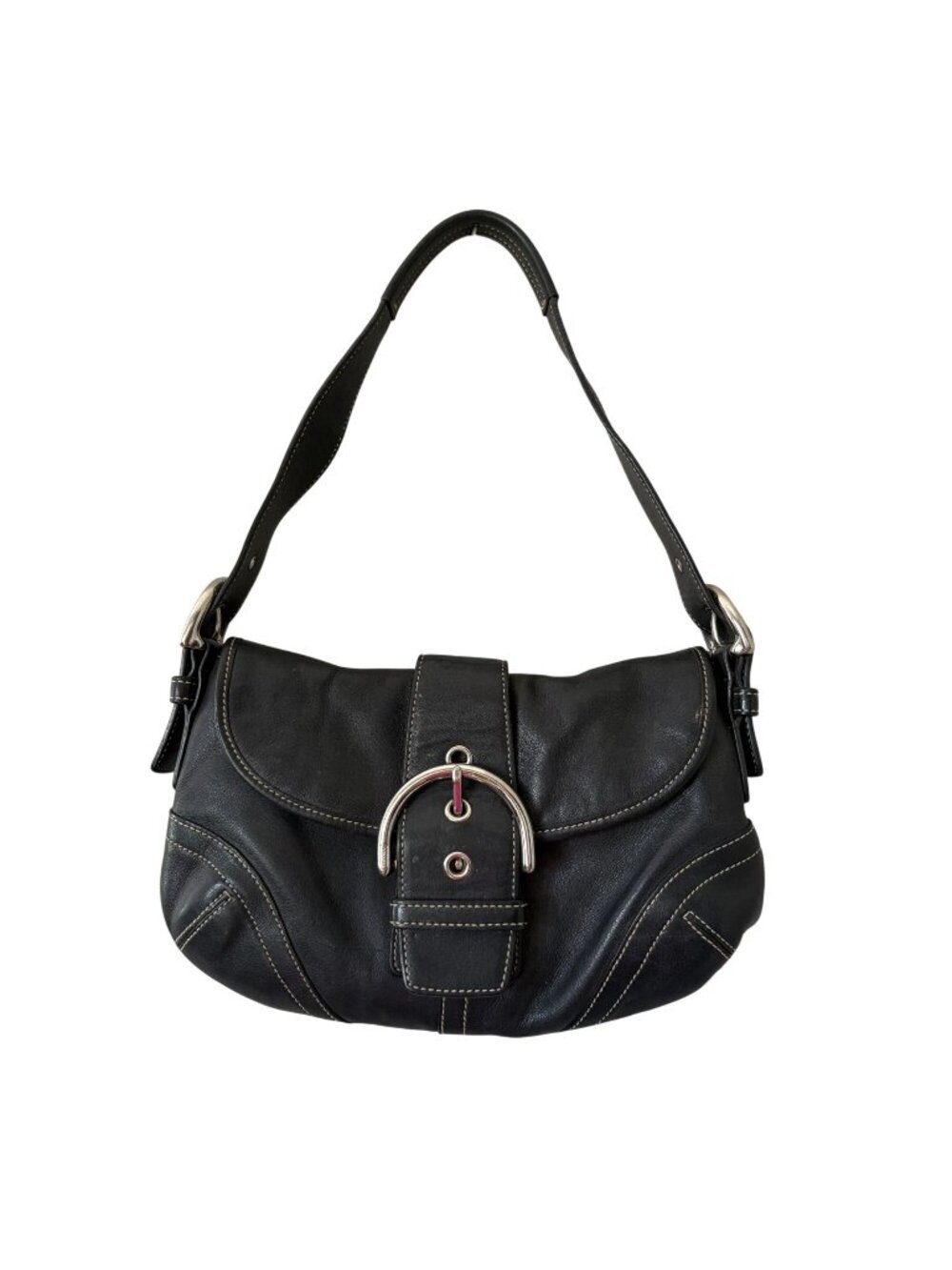 Coach Soho Black Leather Buckle Flap Y2K Shoulder Bag Purse